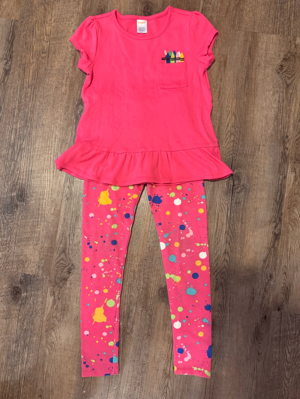 Gymboree Girls Matching Pink Top and Paint Splatter Leggings- size 7